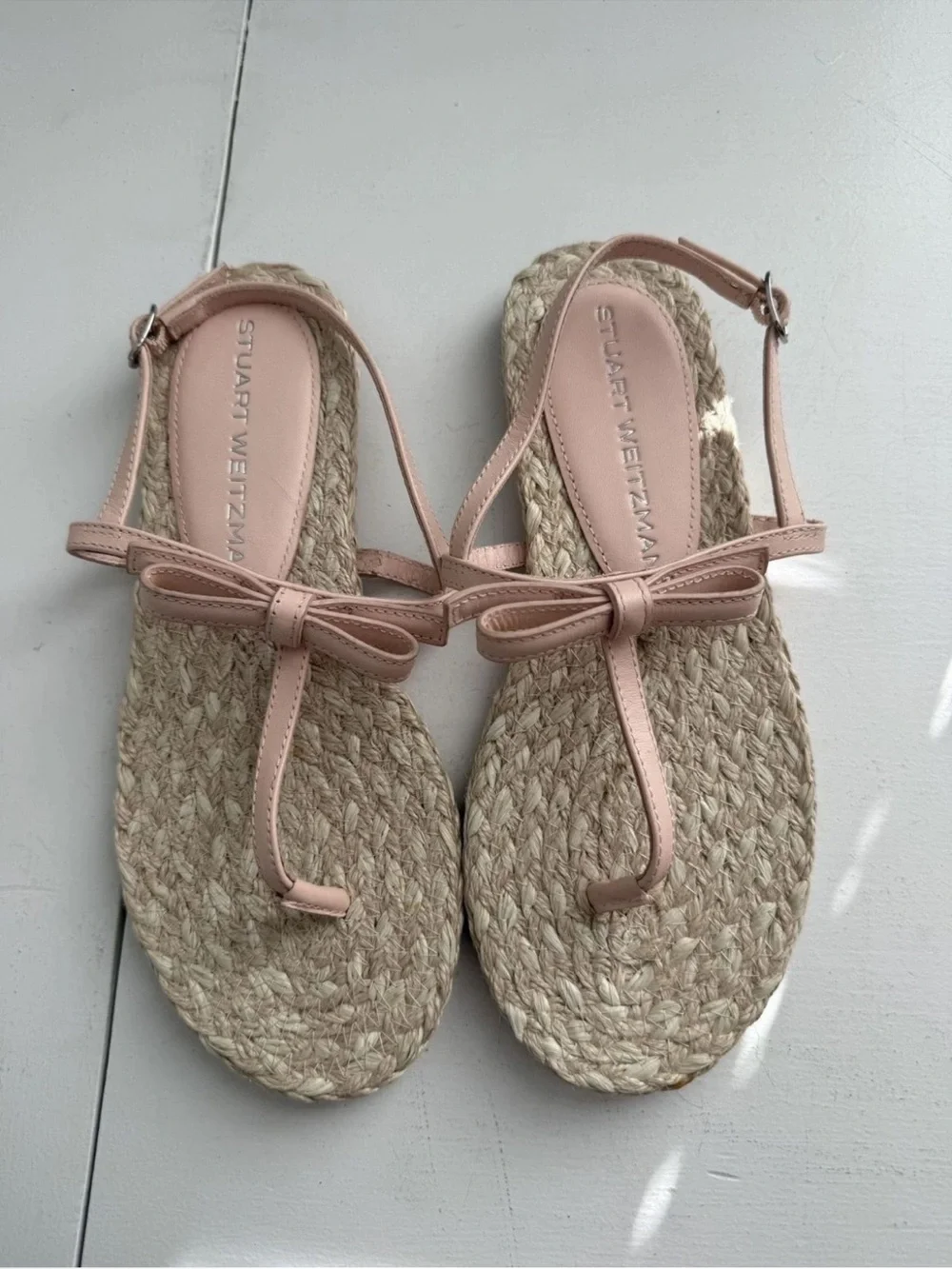 Stuart Weitzman Pink T-Strap Espadrille Sandals